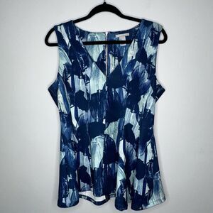 H&M Women’s Peplum Printed Scuba Tank Blue Size Large